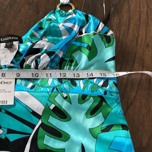 Bebe Jungle Print Neck Tie Halter Top size L NWT 95% silk 5% Spandex - Picture 6 of 11